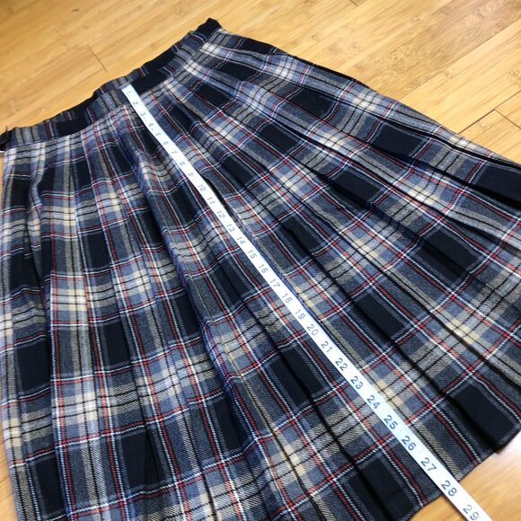 Vintage Wool sz 14 Kilt Skirt Plaid Tartan Adjustable Pleated Grey Winter Fall - Picture 7 of 9